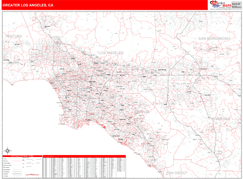 Greater Los Angeles Metro Area Digital Map Red Line Style